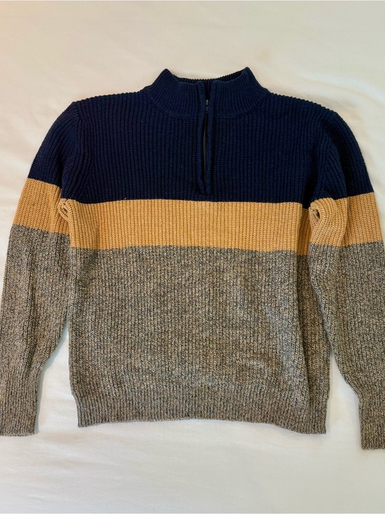 Other - Men's Colorblock Half-Zip Sweater in Navy, Mustard, and Gray